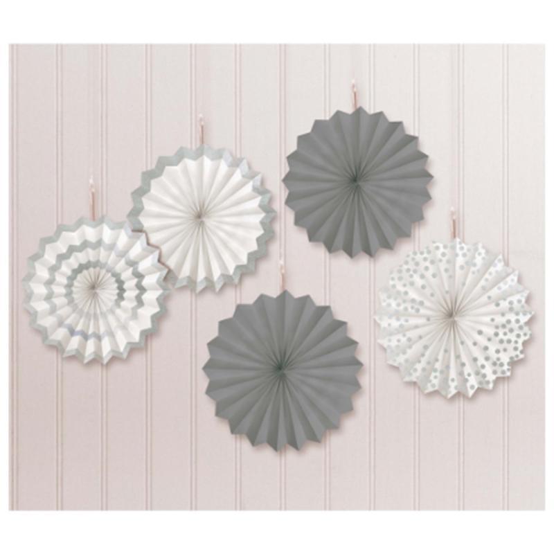 Buy Decorations Mini Fan Decoration 5 Per Package - Silver sold at Party Expert