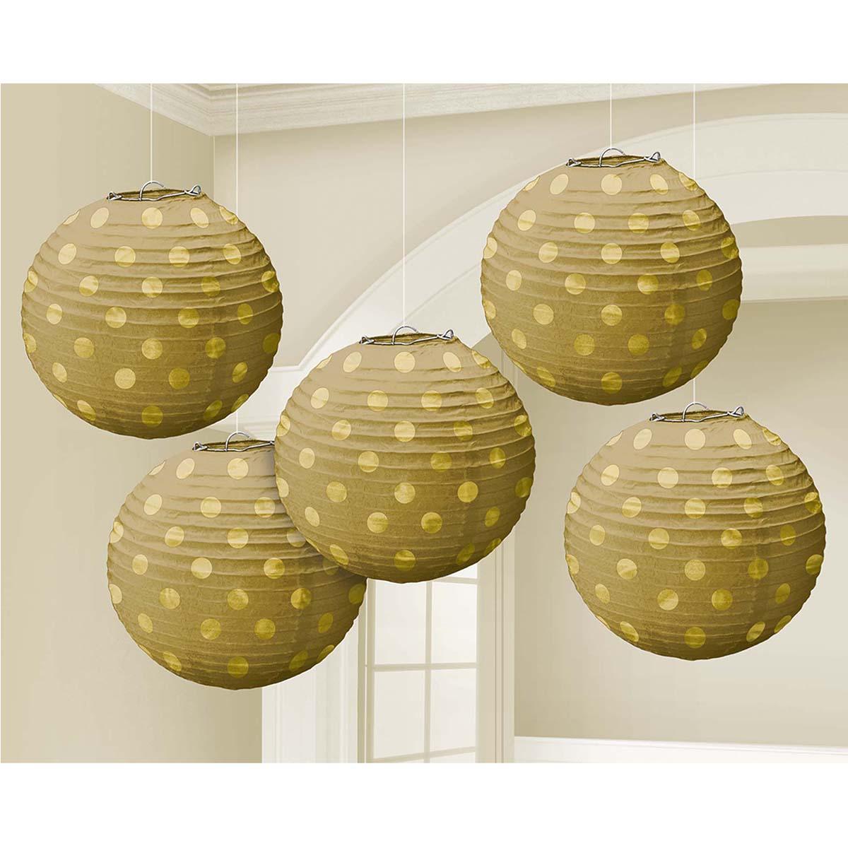 Buy Decorations Mini Paper Lanterns 5 In. - Gold 5/pkg. sold at Party Expert