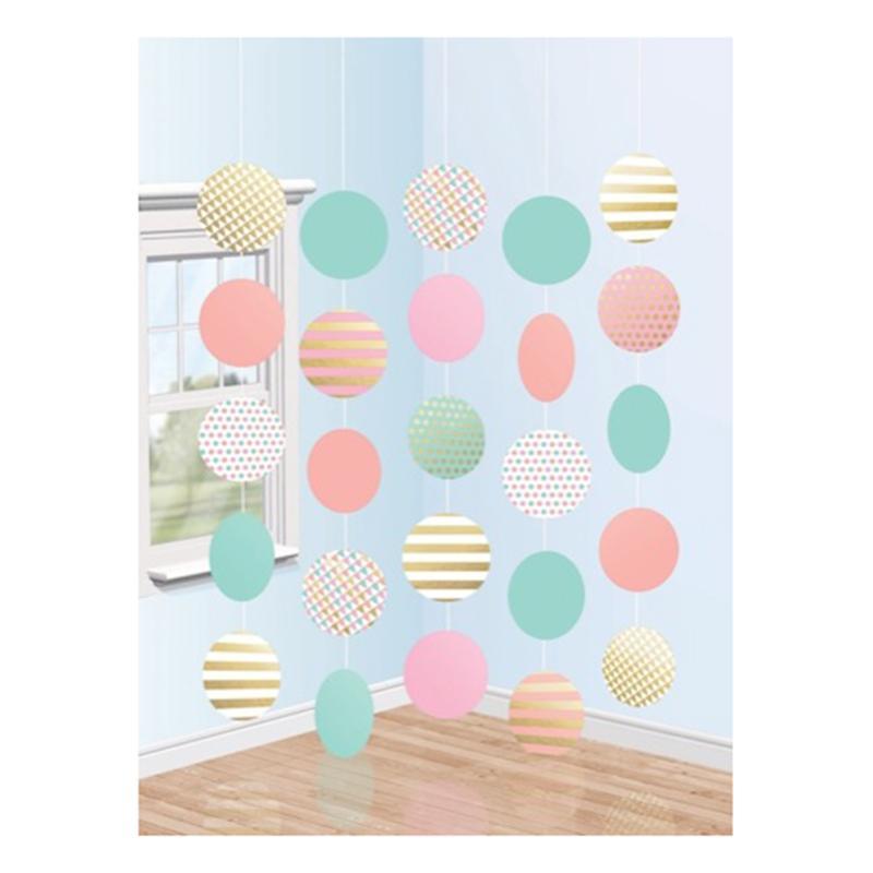 Buy Decorations Pastel string decorations with circles, 5 per package sold at Party Expert