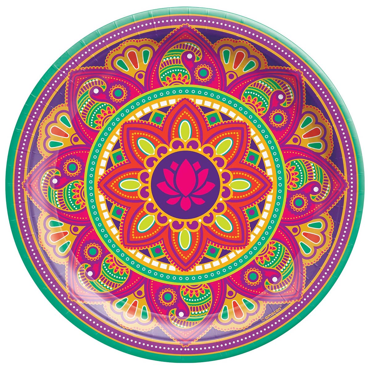 AMSCAN CA Diwali Diwali Large Round Lunch Paper Plates, 10.5 Inches, 8 Count 192937343920