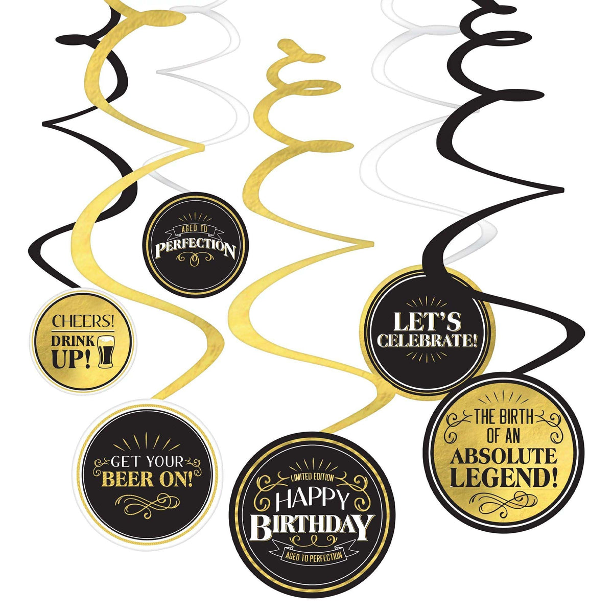 AMSCAN CA General Birthday Better with Age Birthday Spiral Decoration Kit with Cutouts, 12 Count