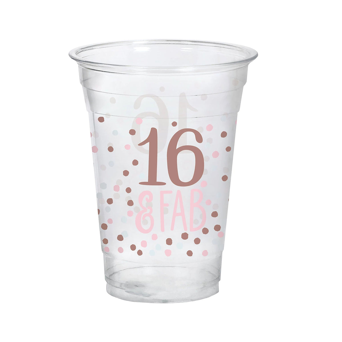 AMSCAN CA General Birthday Blush Sixteen Birthday Party Plastic Cups, 16 Oz, 8 Count