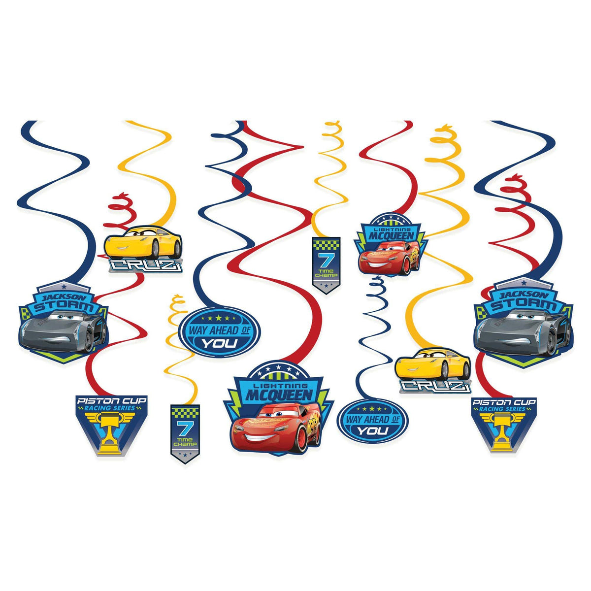 AMSCAN CA General Birthday Cars 3 Birthday Spiral Decoration Kit with Cutouts, 12 Count