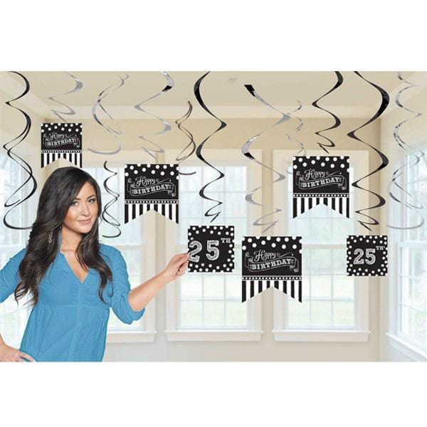 Buy General Birthday Swirl Decorations - Black & White 6/pkg sold at Party Expert