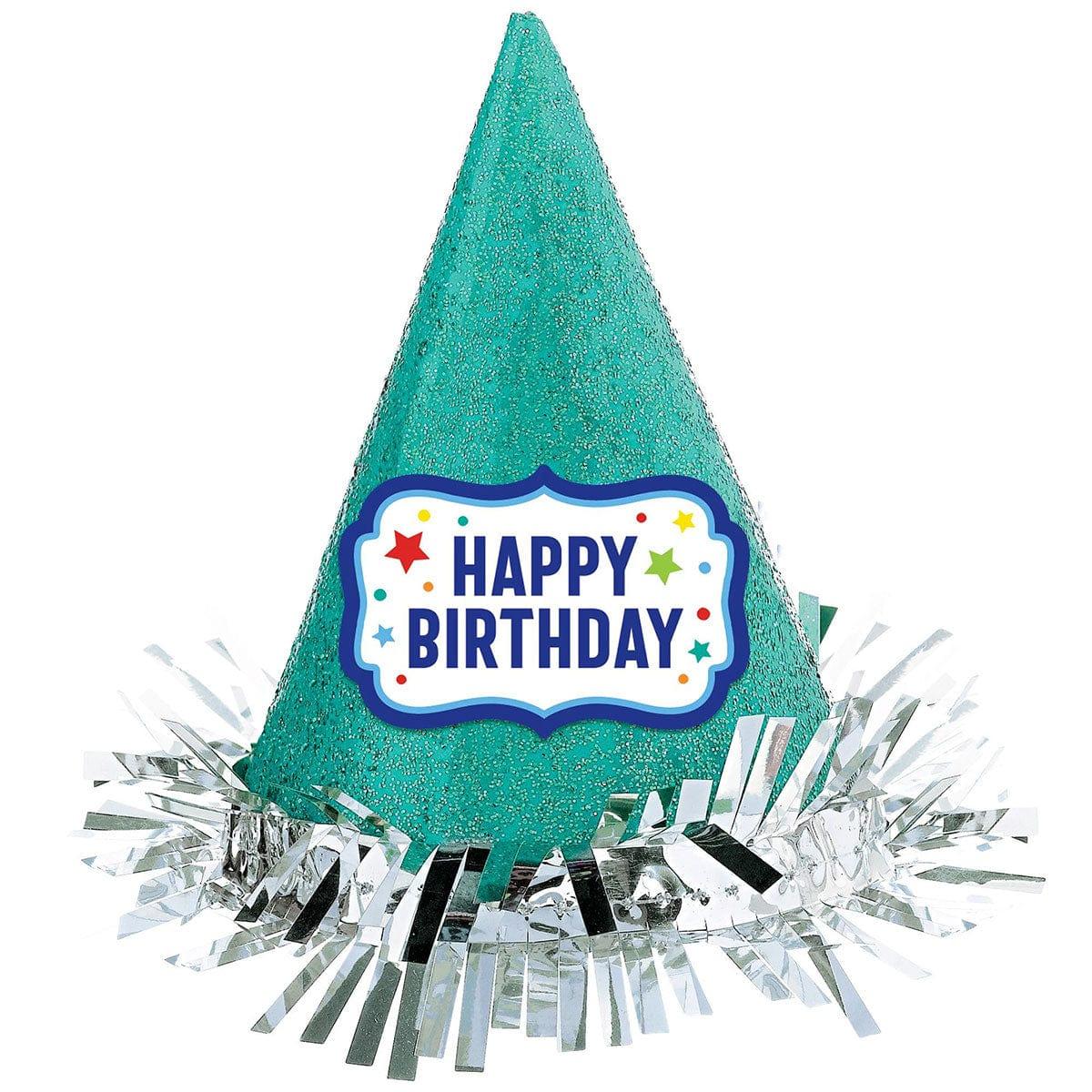 AMSCAN CA General Birthday Turquoise Mini Glitter Cone Hat