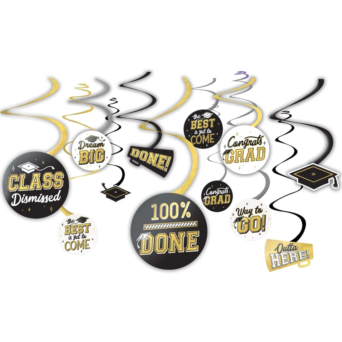AMSCAN CA Graduation Graduation Swirl Decorations, 12 Count