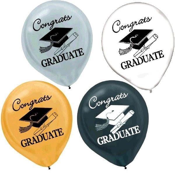 Buy Graduation Latex Balloon Gold/Silver/Black/Clear - 15 ct sold at Party Expert