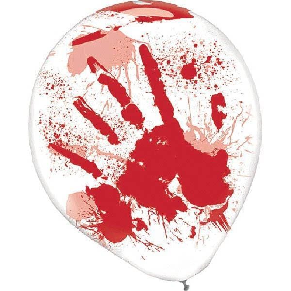 Buy Halloween Bloody handprints latex balloons 12 inches, 6 per package sold at Party Expert