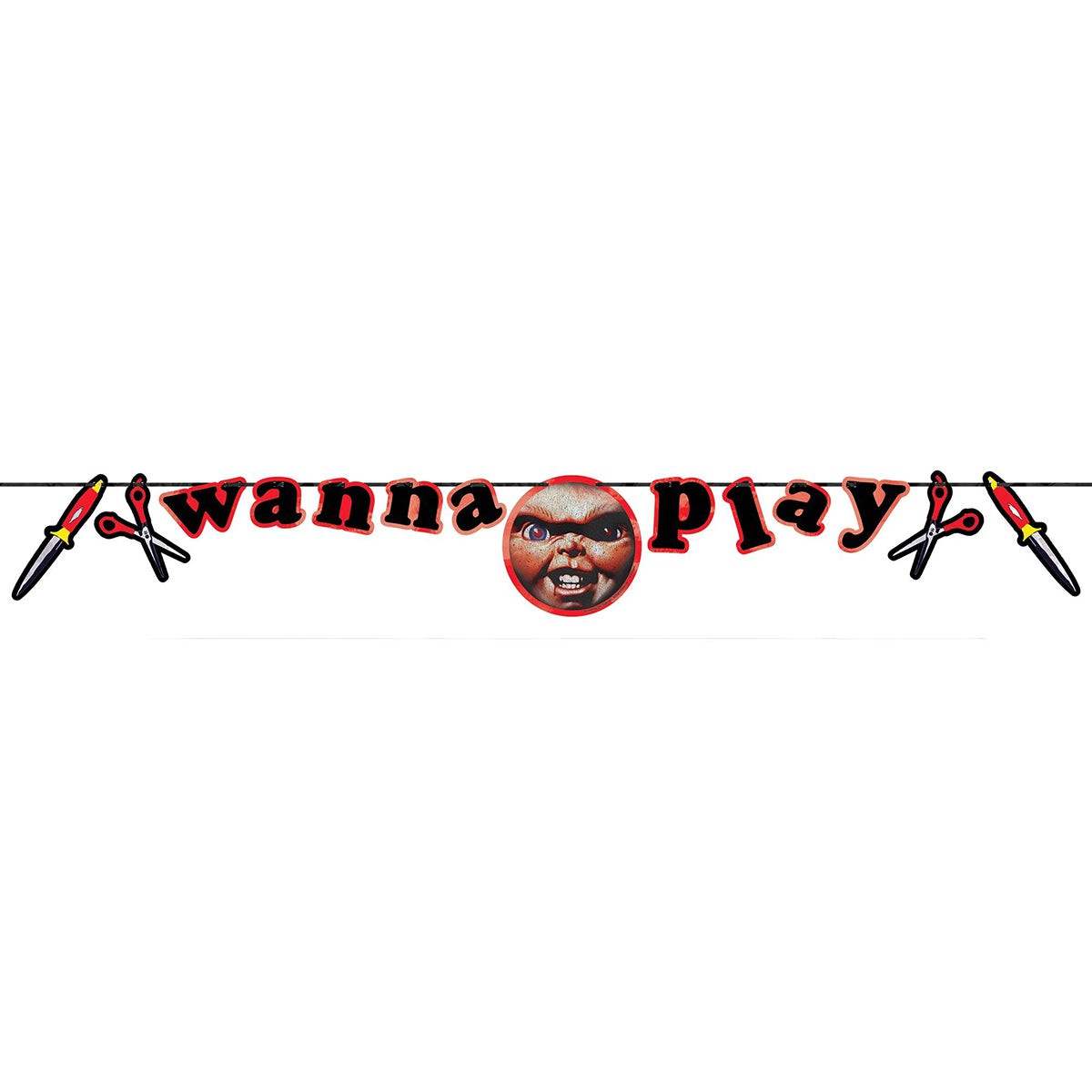 AMSCAN CA Halloween Chucky ''Wanna Play'' Banner, 12 ft 192937253427