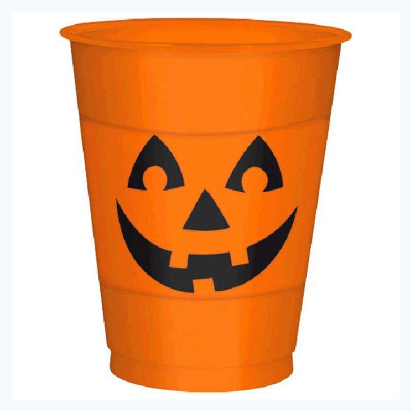 Buy Halloween Pumpkin plastic cups 16 ounces, 25 count sold at Party Expert