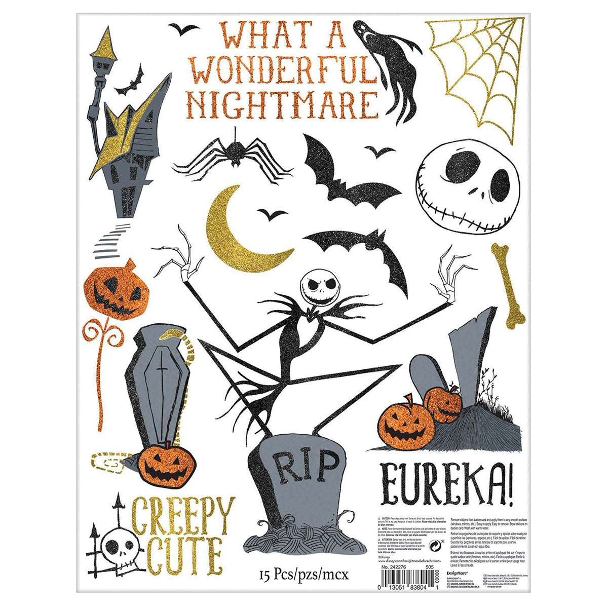 AMSCAN CA Halloween The Nightmare Before Christmas Vinyl Window Decorations with Glitter 013051838041