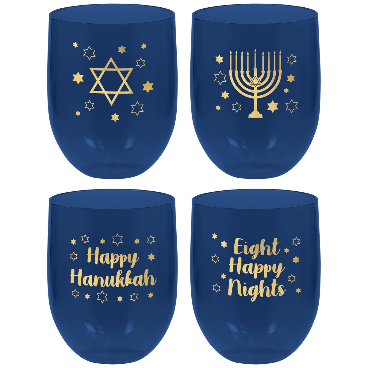 AMSCAN CA Hanukkah Hanukkah Festival of Light Plastic Wine Glasses, 15 Oz., 4 Count
