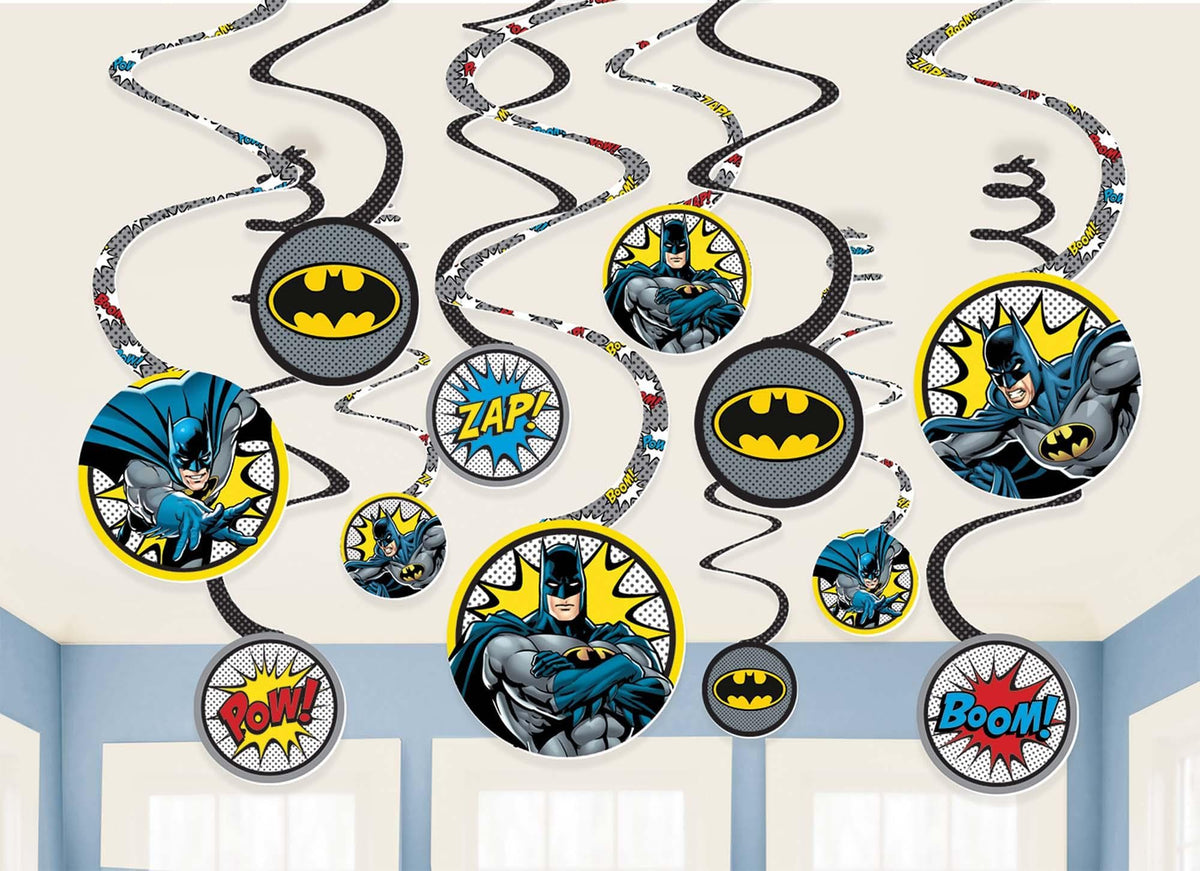 Buy Kids Birthday Batman swirl decorations, 12 per package sold at Party Expert