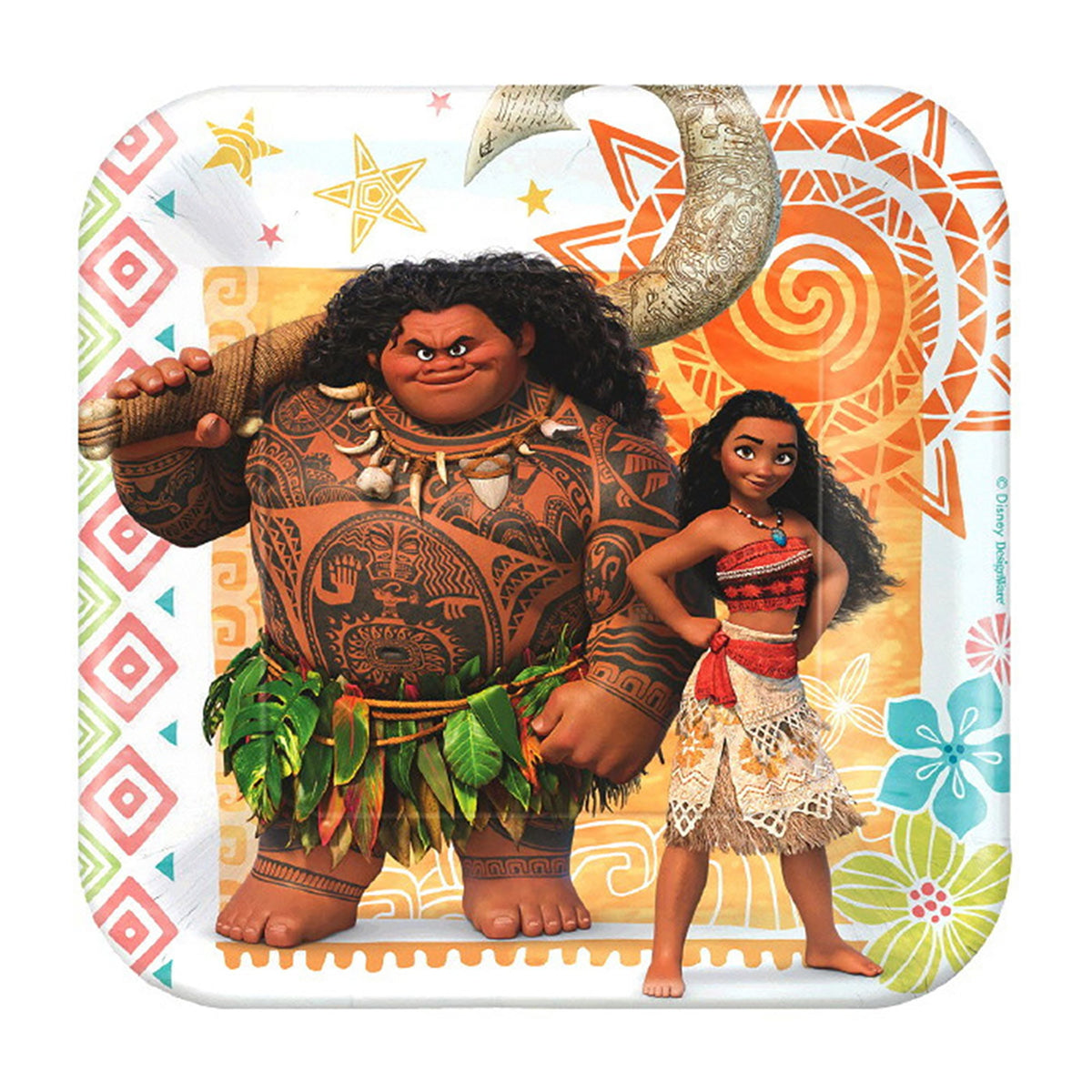 AMSCAN CA Kids Birthday Disney Moana Birthday Small Square Dessert Paper Plates, 7 Inches, 8 Count