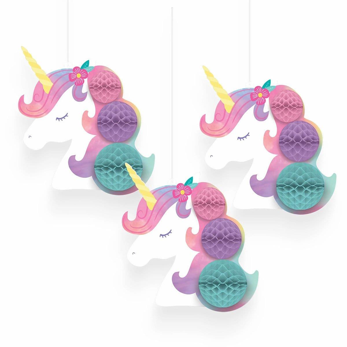 Buy Kids Birthday Enchanted Unicorn Honeycomb Decoration, 3 Count sold at Party Expert