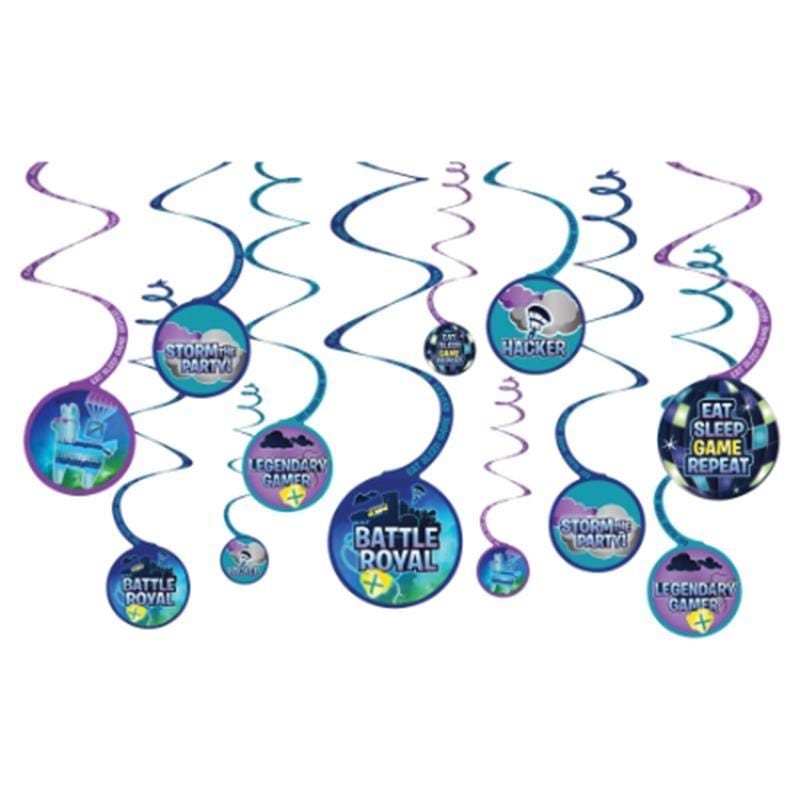 Buy Kids Birthday Fortnite Battle Royal swirl decorations, 12 per package sold at Party Expert