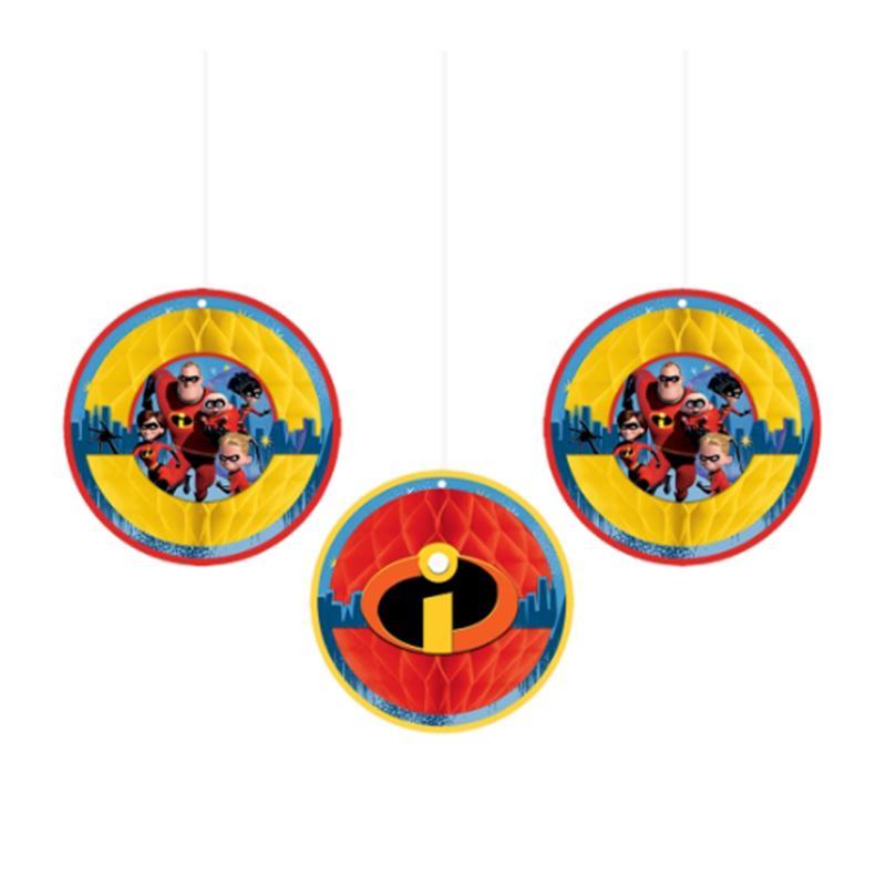 Buy Kids Birthday Incredibles 2 honeycomb decorations, 3 per package sold at Party Expert