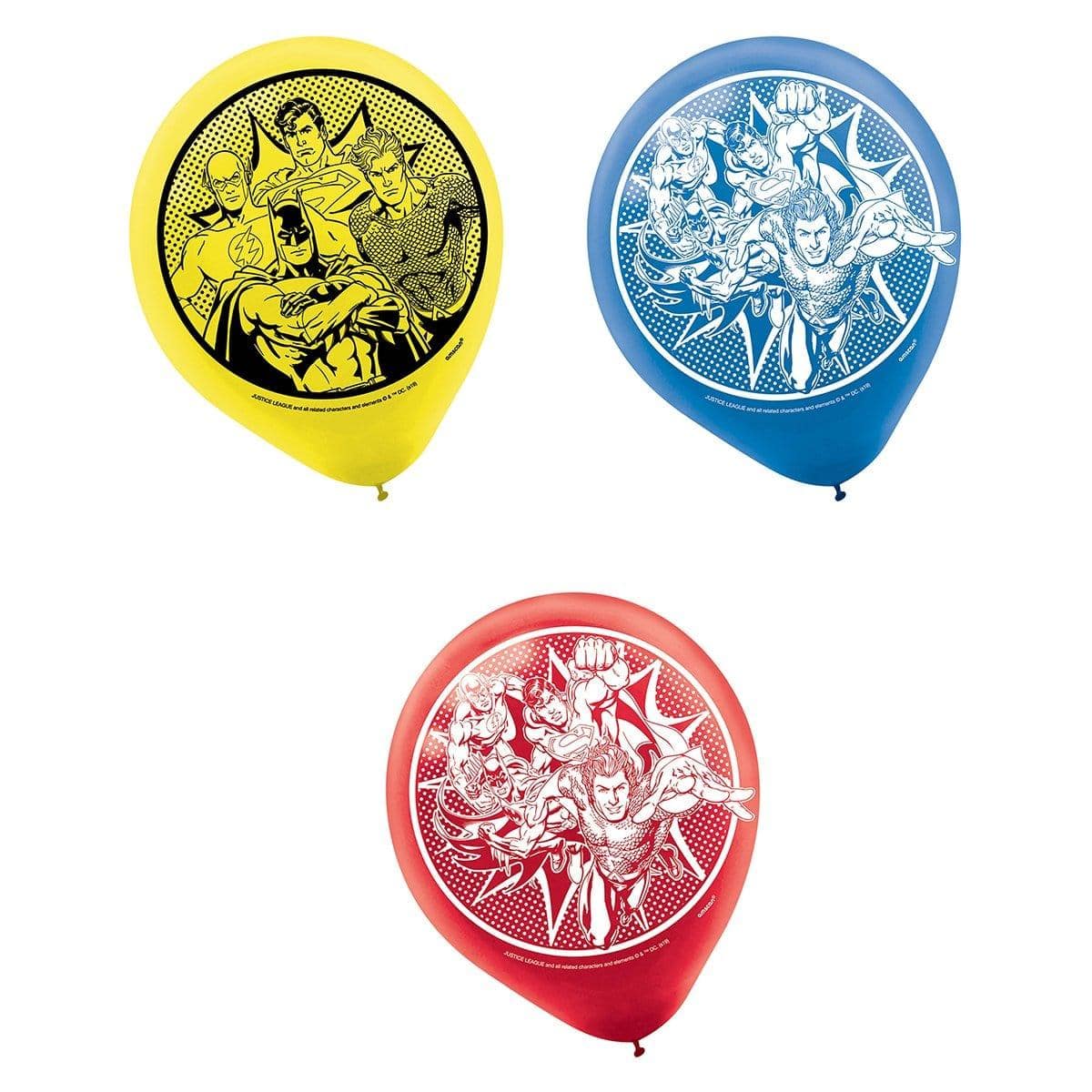 Buy Kids Birthday Justice League latex balloons 12 inches, 6 per package sold at Party Expert