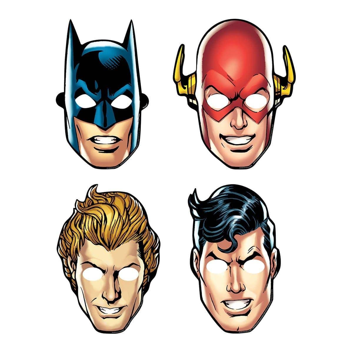 Buy Kids Birthday Justice League paper masks, 8 per package sold at Party Expert