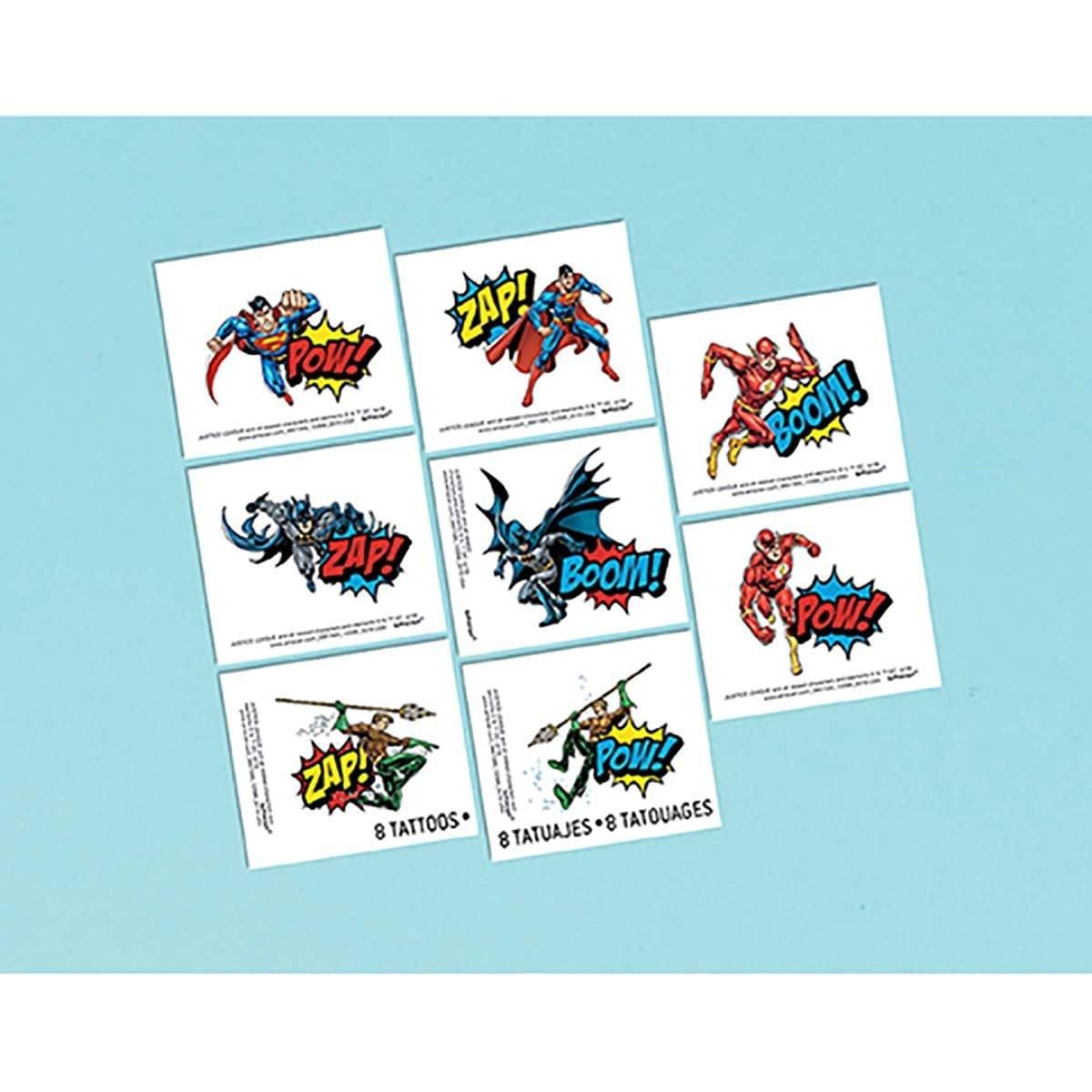 Buy Kids Birthday Justice League temporary tattoos, 8 per package sold at Party Expert