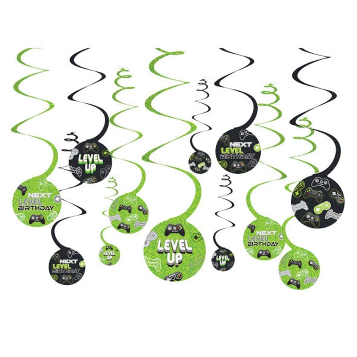 Buy Kids Birthday Level Up swirl decorations, 12 per package sold at Party Expert