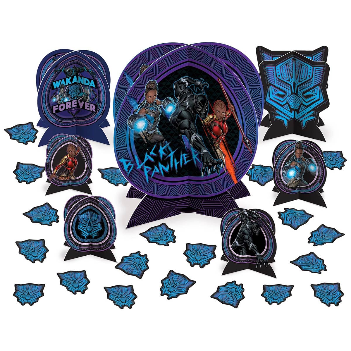 AMSCAN CA Kids Birthday Marvel Avengers Black Panther Wakanda Forever Birthday Paper Centerpiece Table Decoration Kit, 31 Count