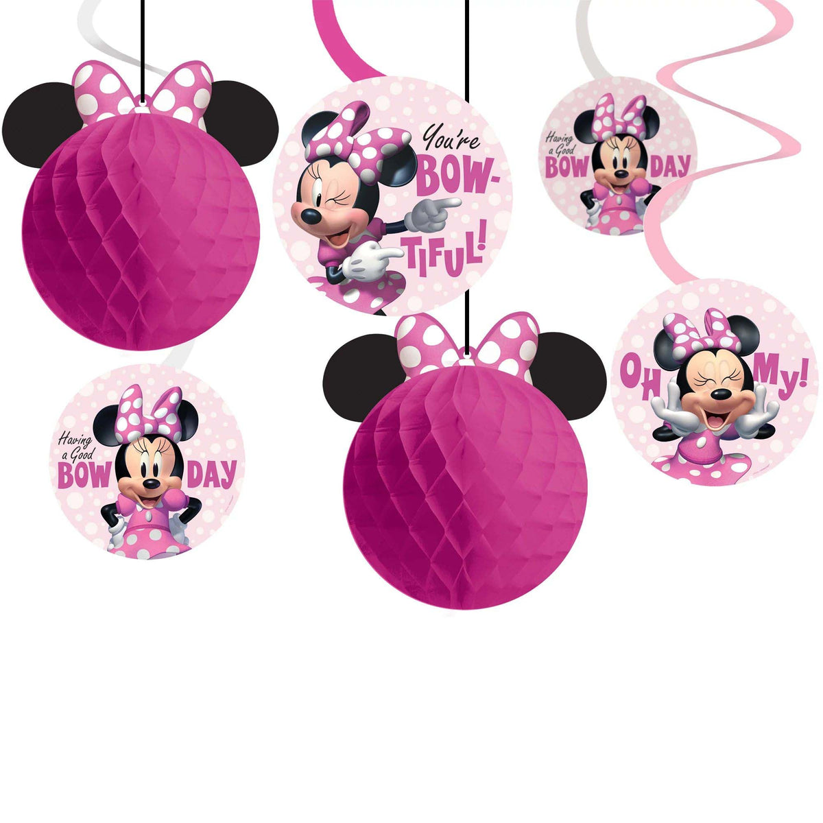 AMSCAN CA Kids Birthday Minnie Mouse Forever Birthday Paper Hanging Decorations, 12 Count 192937335512