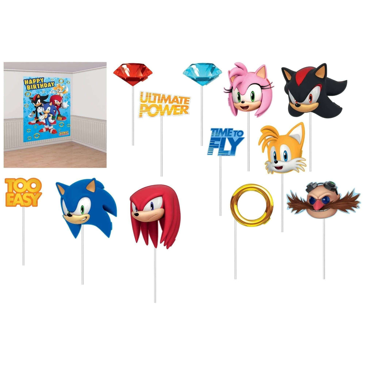 AMSCAN CA Kids Birthday Sonic the Hedgehog Scene Setter and Accessories, 12 Count