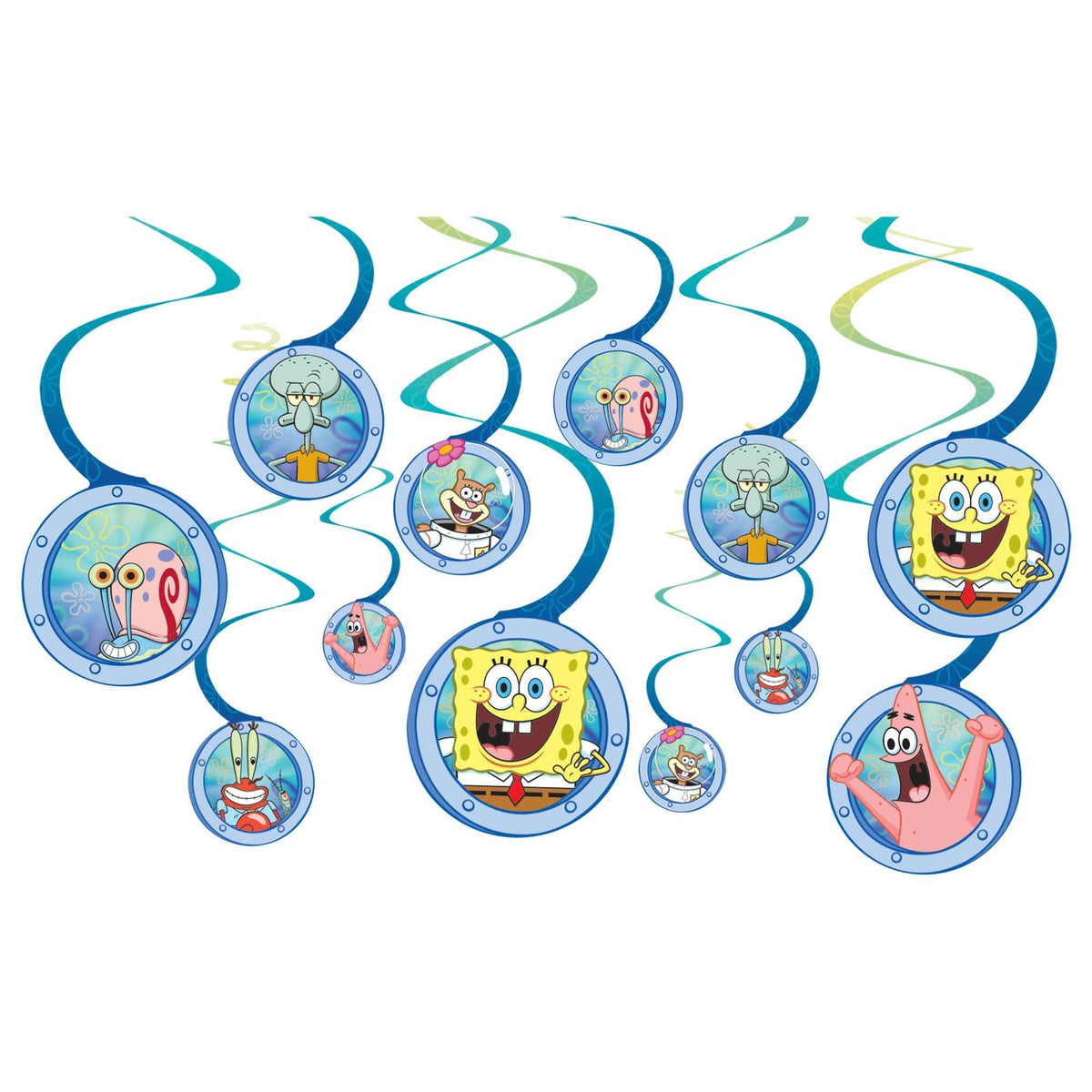 AMSCAN CA Kids Birthday SpongeBob SquarePants Birthday Spiral Decoration Kit with Cutouts, 12 Count