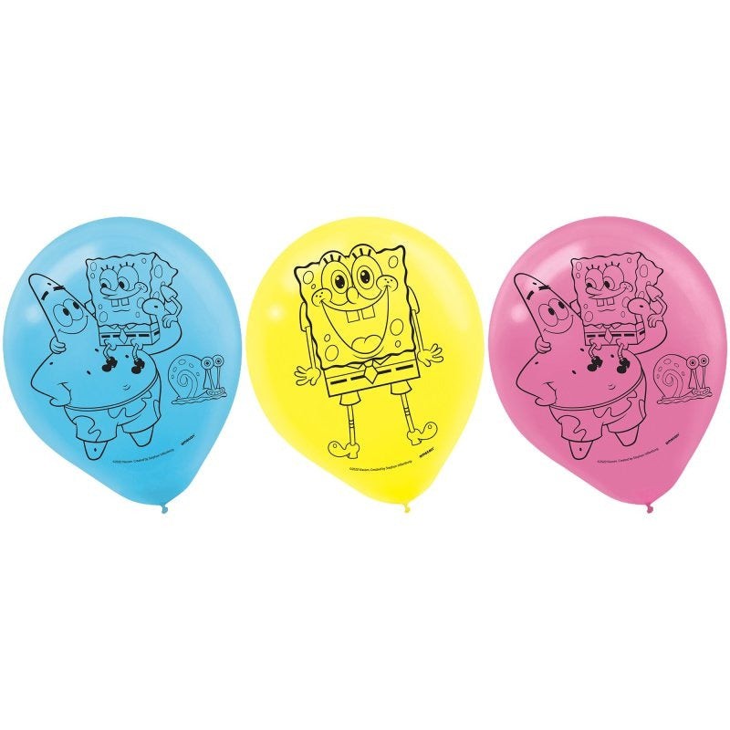 AMSCAN CA Kids Birthday SpongeBob SquarePants Printed Latex Balloons, Blue, Yellow and Pink, 12 Inches, 6 Count