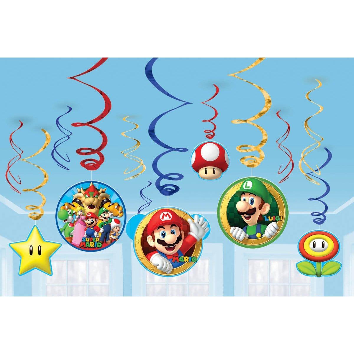 Buy Kids Birthday Super Mario swirl decorations, 12 per package sold at Party Expert