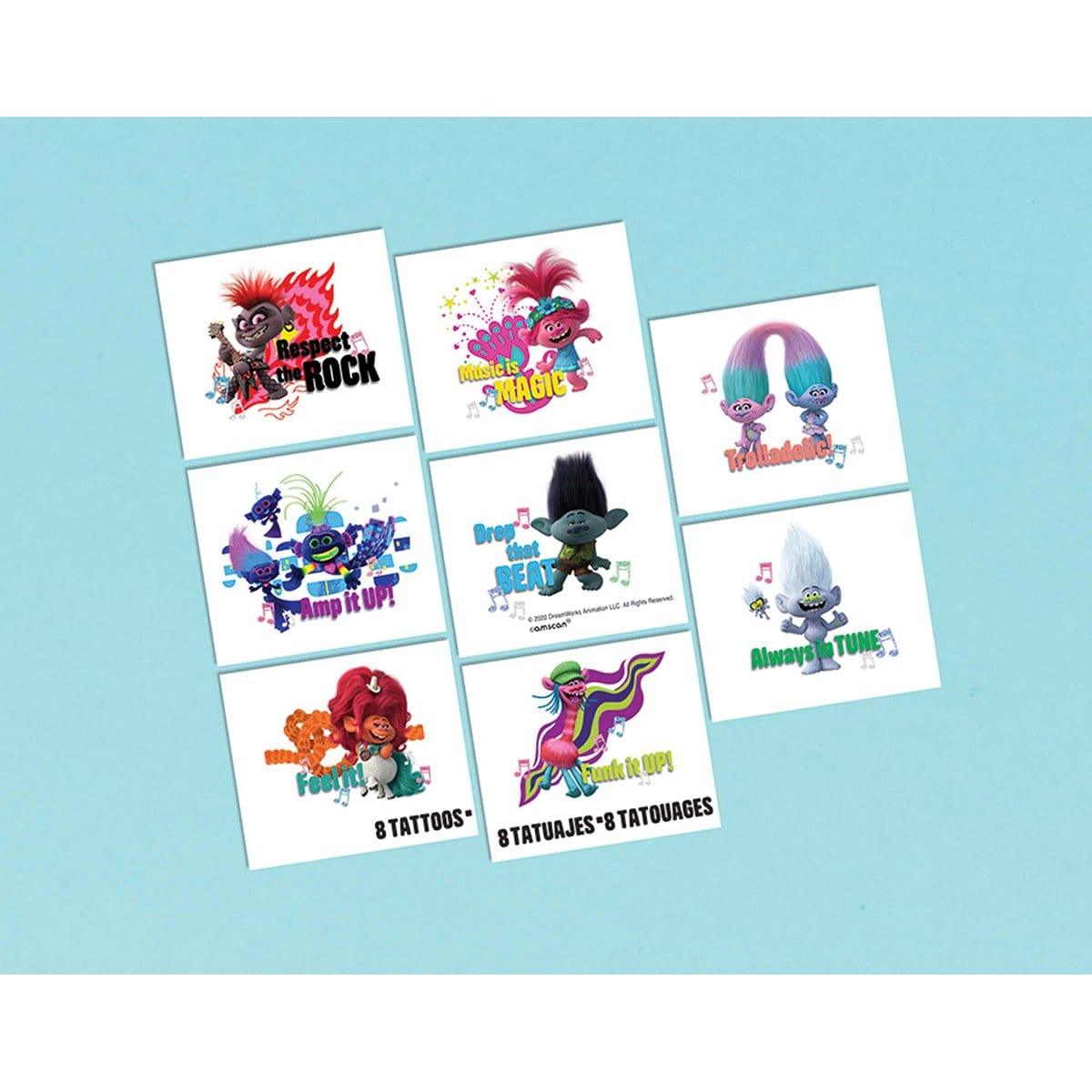 Buy Kids Birthday Trolls World Tour temporary tattoos, 8 per package sold at Party Expert