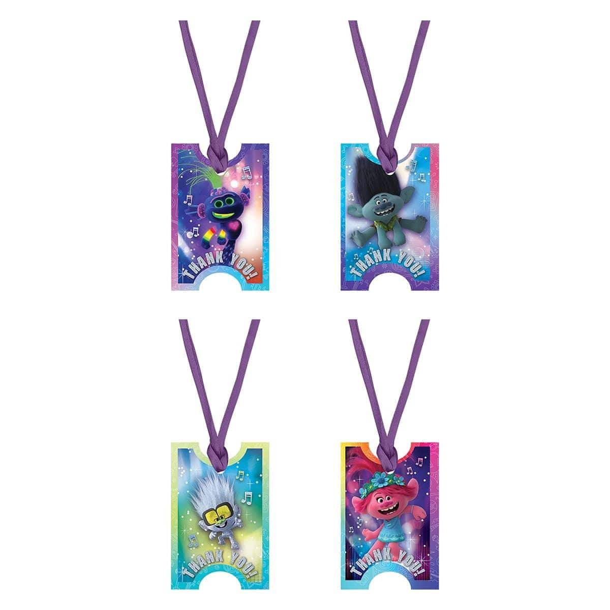 Buy Kids Birthday Trolls World Tour Thank You tags, 8 per package sold at Party Expert