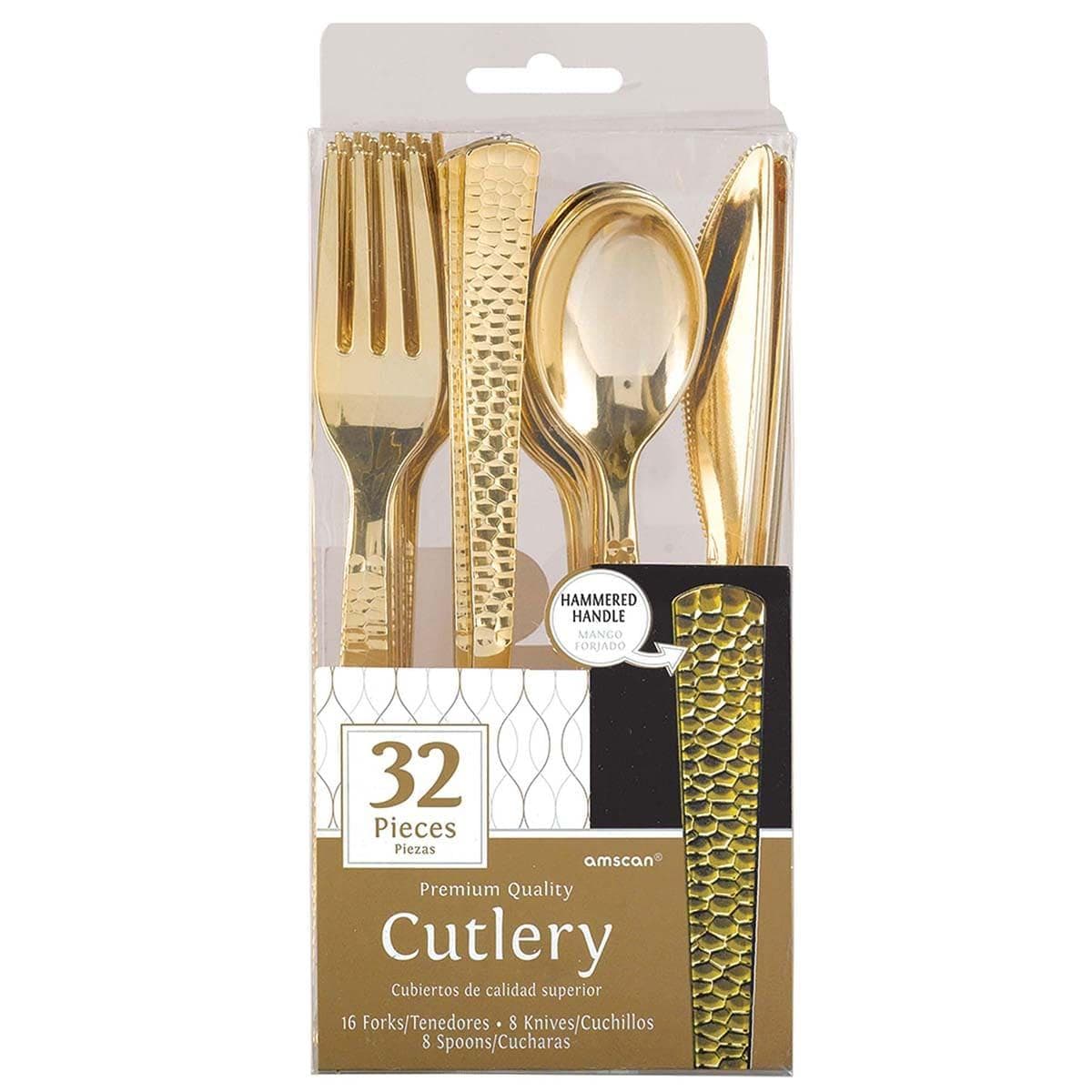 Buy Plasticware Assorted Hammered Cutlery 32 Per Package - Gold sold at Party Expert