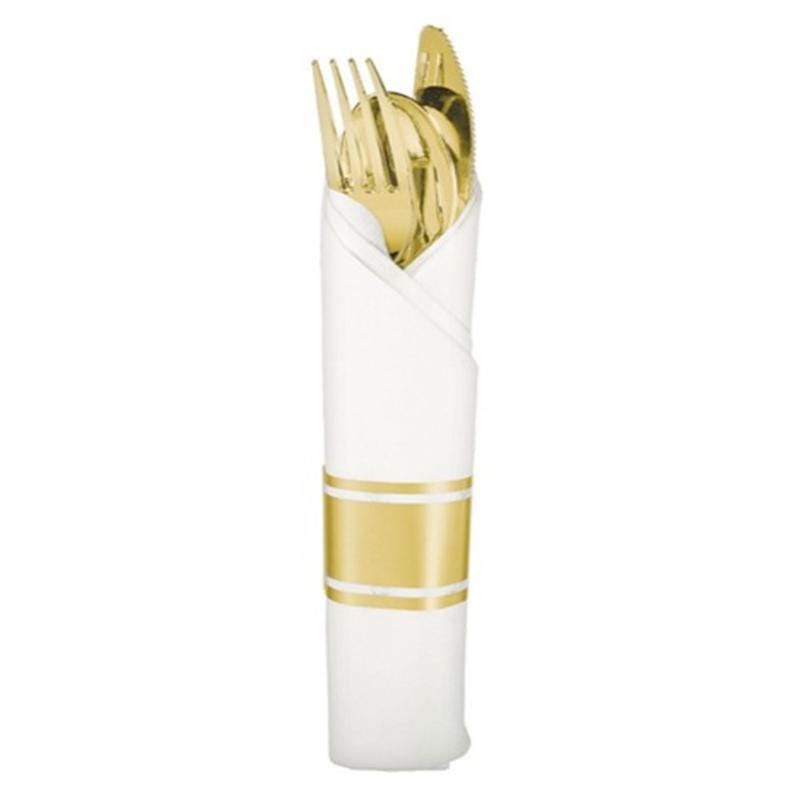 Buy Plasticware Cutlery Set With Napkins 10/pkg - Gold sold at Party Expert