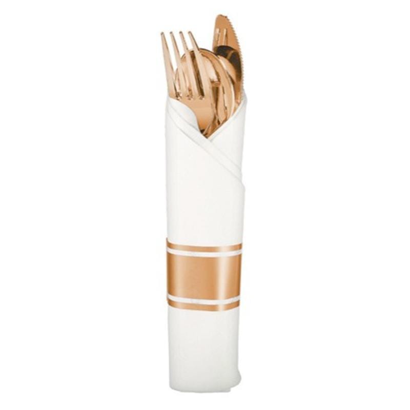 Buy Plasticware Cutlery Set With Napkins 10/pkg - Rose Gold sold at Party Expert