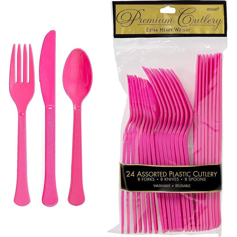 Buy Plasticware Plastic Assorted Cutlery - Bright Pink 24/pkg. sold at Party Expert