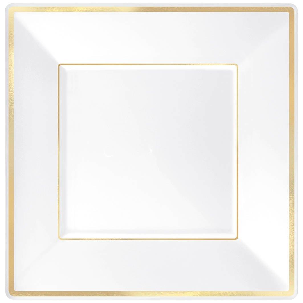 Buy Plasticware Plates 7 1/4 In. Square - White with Gold sold at Party Expert