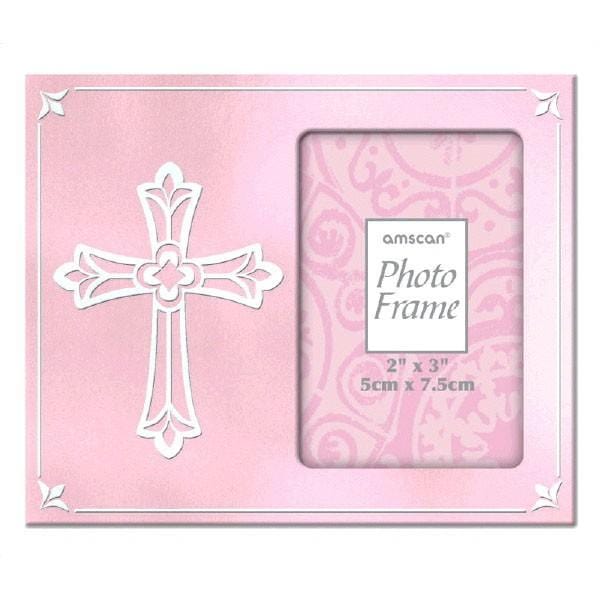Buy Religious Metal Frame With Cross 4 X 5 In. - Pink sold at Party Expert