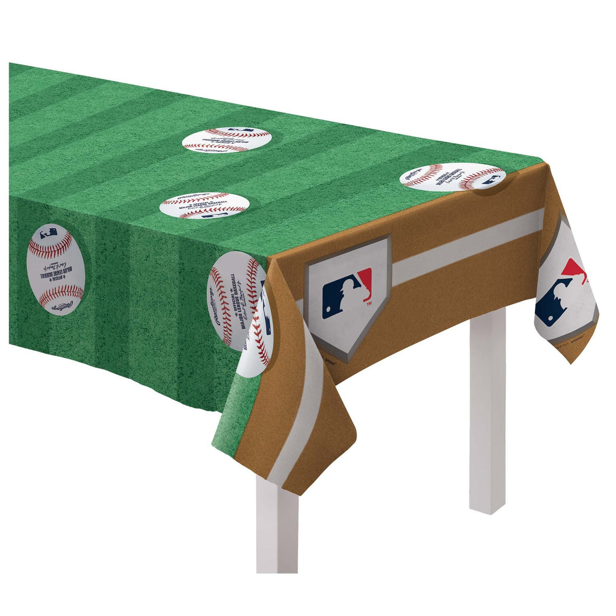 AMSCAN CA Theme Party Baseball Rectangular Plastic Table Cover, 54 x 102 Inches, 1 Count