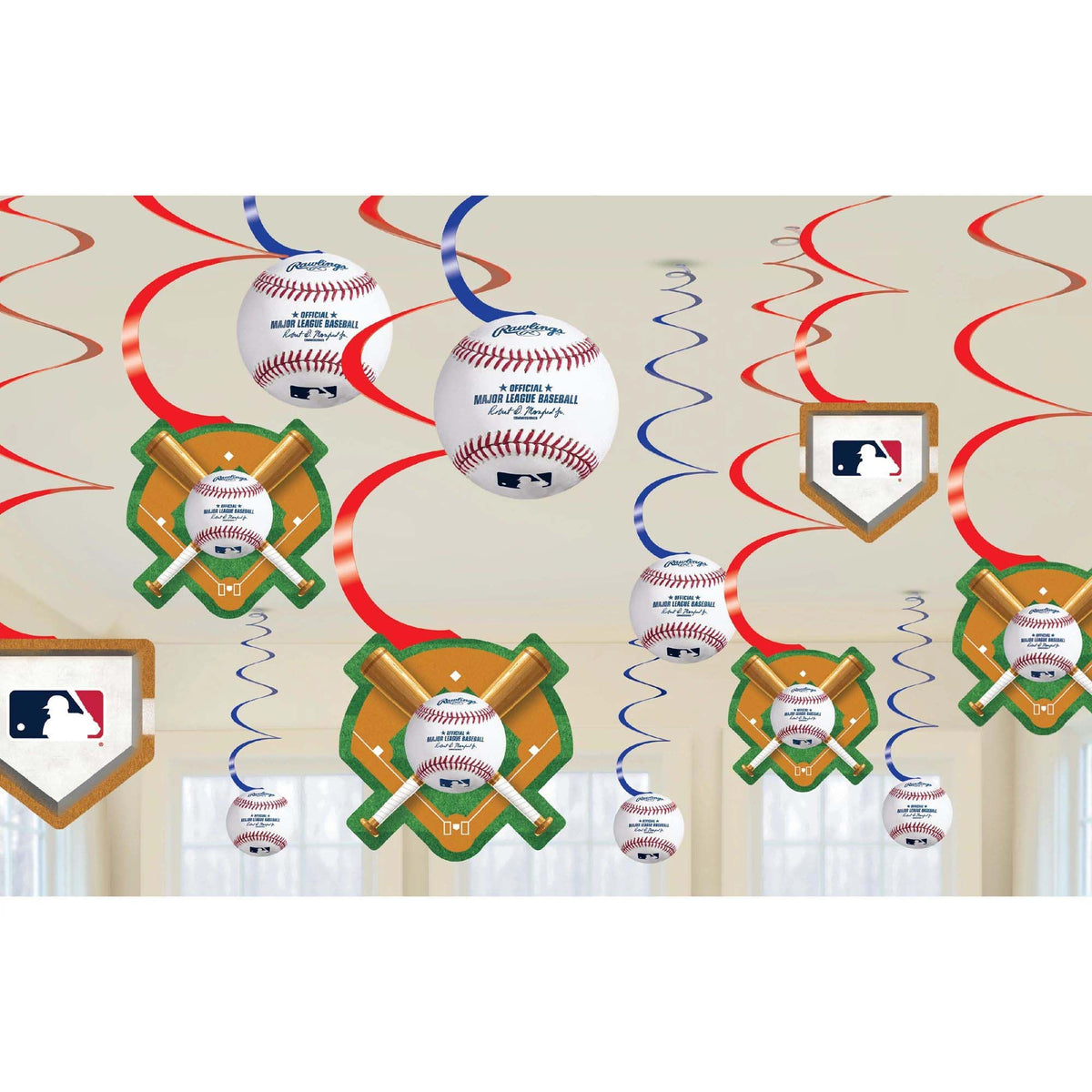 AMSCAN CA Theme Party Baseball Spiral Decoration Kit with Cutouts, 12 Count