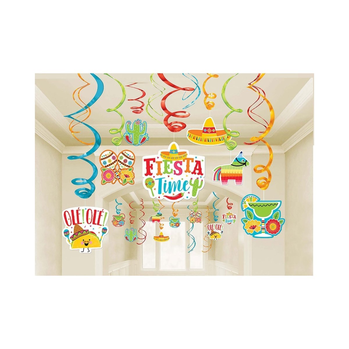 AMSCAN CA Theme Party Fiesta Party Spiral Decoration Kit with Cutouts, 30 Count 192937022238