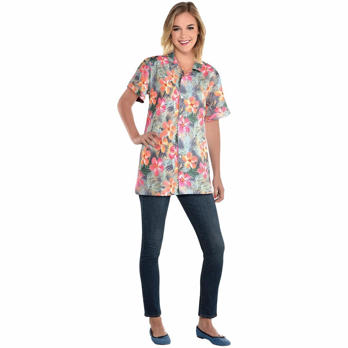 AMSCAN CA Theme Party Floral Hawaiian Shirt for Adults, Orange and Pink
