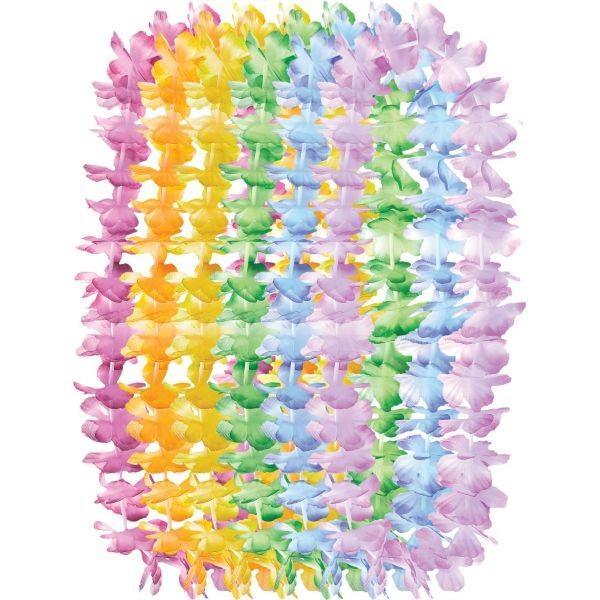 Buy Theme Party Rainbow Flower Lei Necklaces, 6 per Package sold at Party Expert