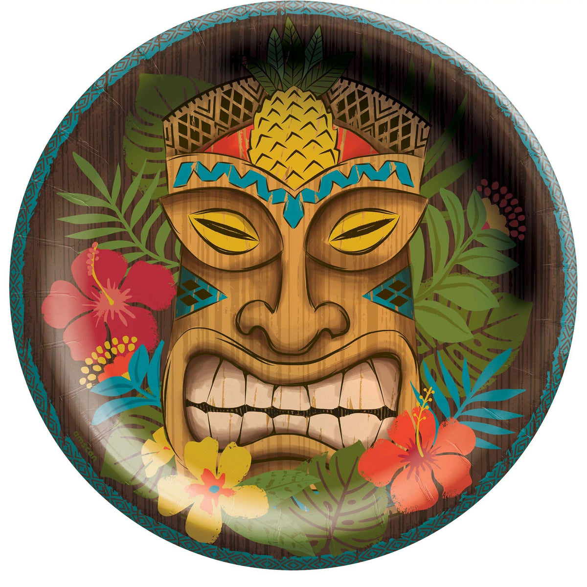 AMSCAN CA Theme Party Vintage Tiki Large Round Lunch Paper Plates, 9 Inches, 50 Count