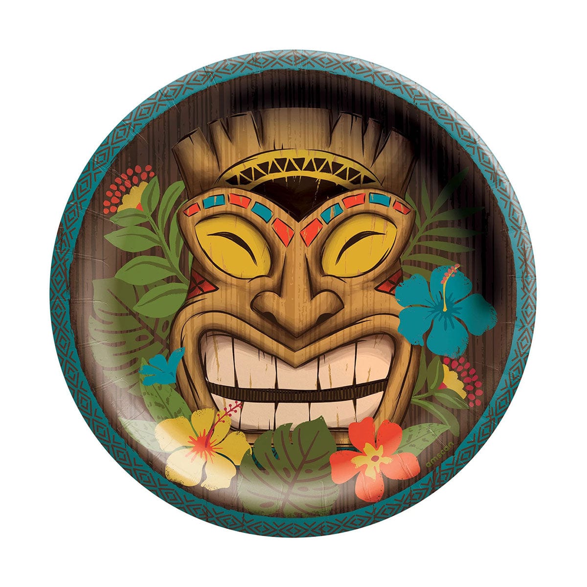 AMSCAN CA Theme Party Vintage Tiki Paper Plates, 7 in, 8 Count