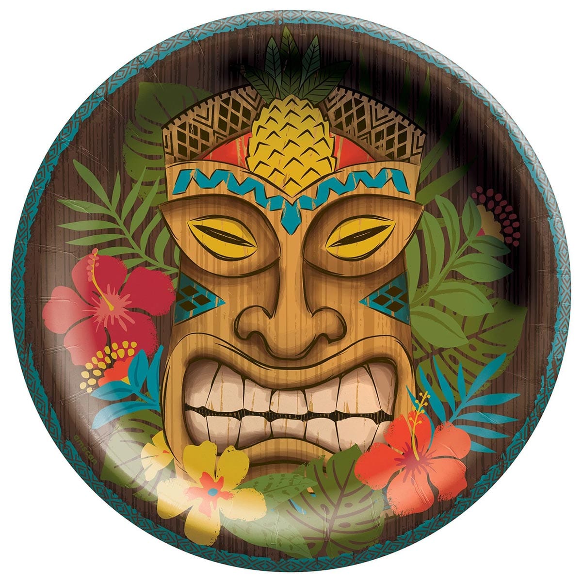 AMSCAN CA Theme Party Vintage Tiki Paper Plates, 9 in, 8 Count