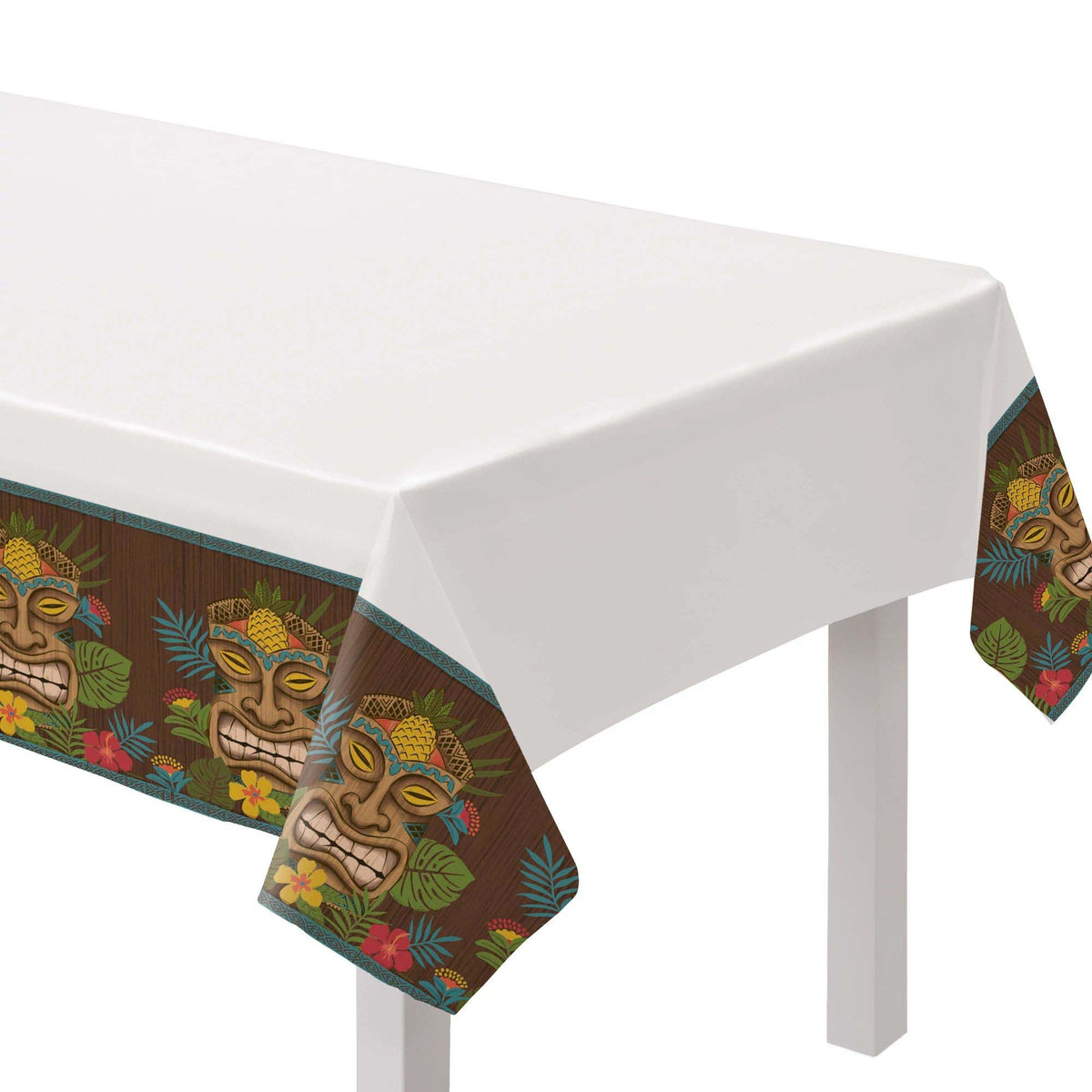 AMSCAN CA Theme Party Vintage Tiki Rectangular Plastic Table Cover, 54 x 84 Inches, 3 Count