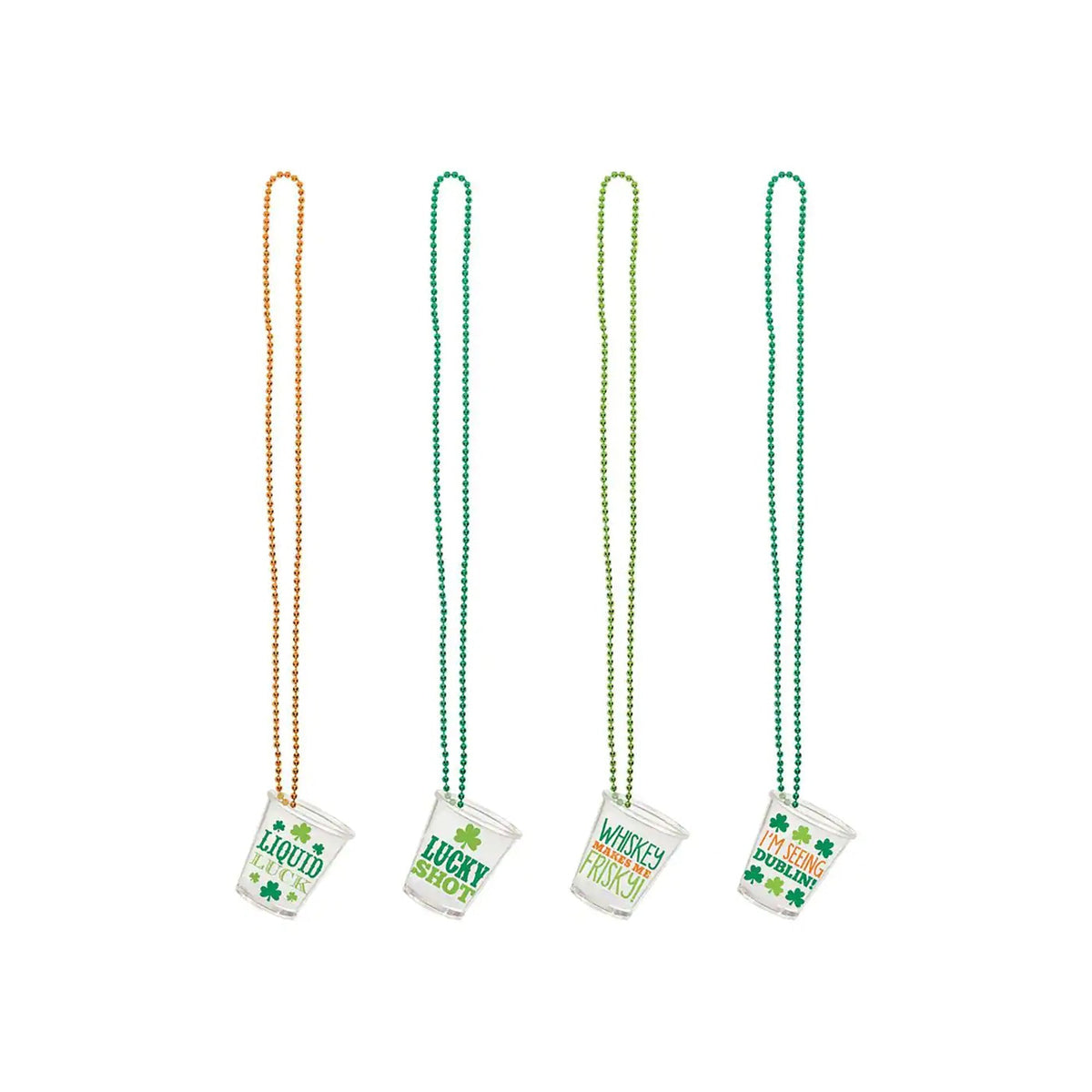AMSCAN CA Valentine's Day St-Patrick's Day Shot Glass Necklace, 4 Count