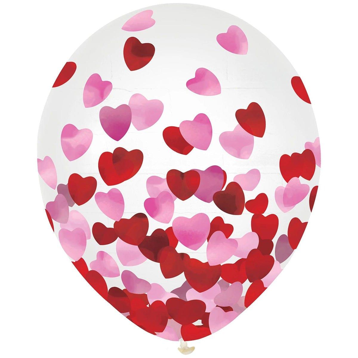 AMSCAN CA Valentine's Day Valentine's Day Latex Balloon with Confetti, 12 inches, 6 Count